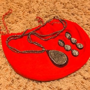 Sparkly silver grey druze pendant & earrings